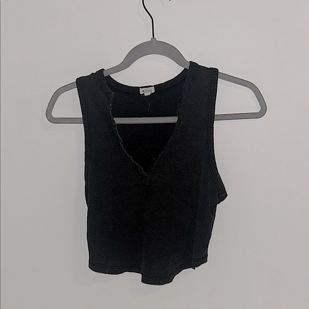Garage Black Asymmetrical Crop Tank Top